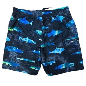Joe Boxer XXL 2XL Mens Board Shorts Swim Trunks Shark Map Blue Aqua Grey Black